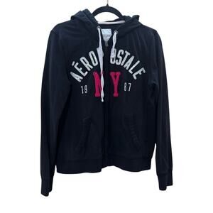 Y2K Aeropostale Full Zip Black White Sequin Hooded Jacket New York Women's Large